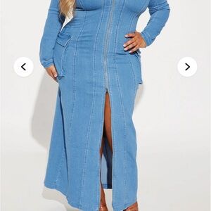 Fashion Nova Blue Maxi Denim Dress Long Sleeve.